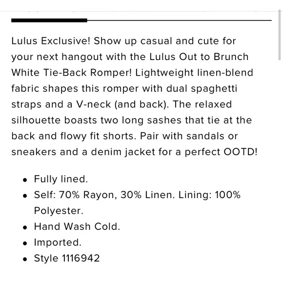 NWT LULUS Out To Lunch Tie-Back White Romper - Picture 8 of 10